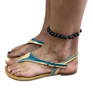 Coclico 6 Nude & Turquoise Leather Slingback Sandals Made in Spain